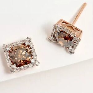 Affinity Champagne Diamonds Brilliant Cut Halo Earrings 14k Rose Gold LAST PAIR!